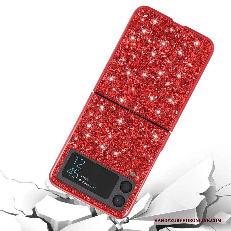 Folio Cover Samsung Galaxy Z Flip 4 Custodia in pelle Paillettes Premium