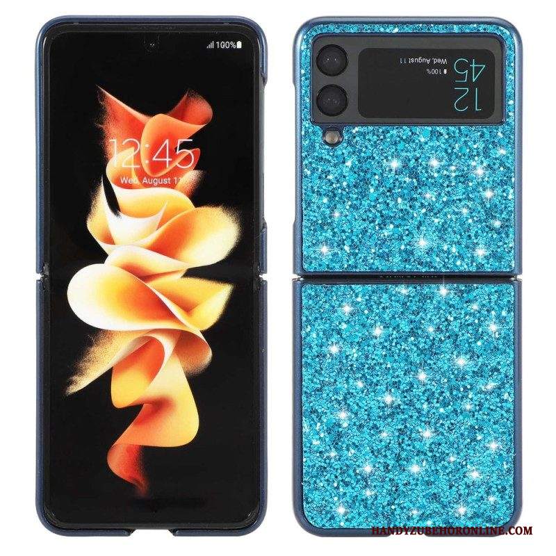 Folio Cover Samsung Galaxy Z Flip 4 Custodia in pelle Paillettes Premium