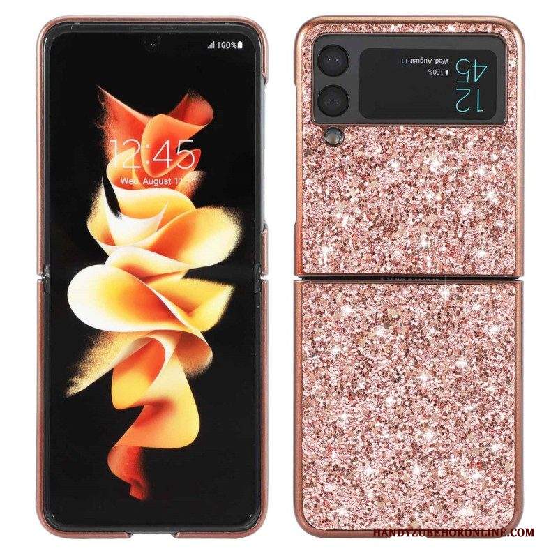 Folio Cover Samsung Galaxy Z Flip 4 Custodia in pelle Paillettes Premium