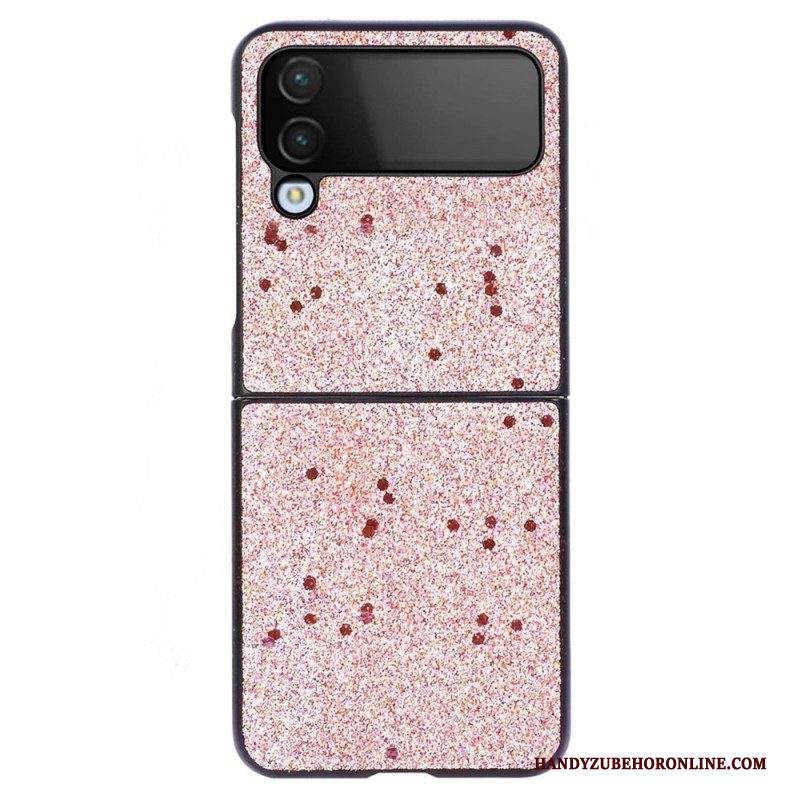 Folio Cover Samsung Galaxy Z Flip 4 Custodia in pelle Pelle Glitterata