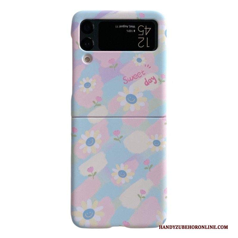 Folio Cover Samsung Galaxy Z Flip 4 Custodia in pelle Piccole Margherite