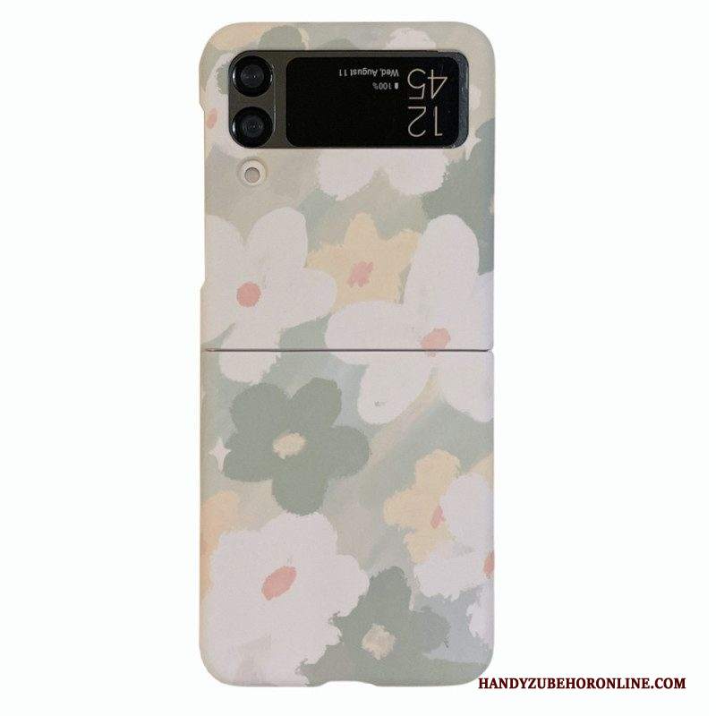 Folio Cover Samsung Galaxy Z Flip 4 Custodia in pelle Piccole Margherite