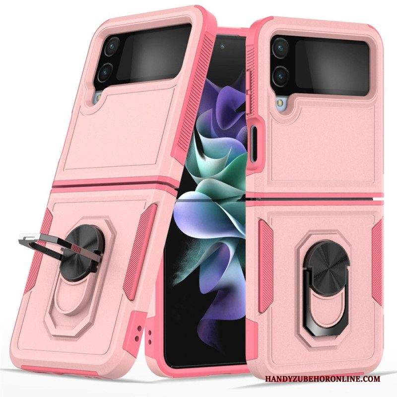 Folio Cover Samsung Galaxy Z Flip 4 Custodia in pelle Rigido Con Anello Di Supporto