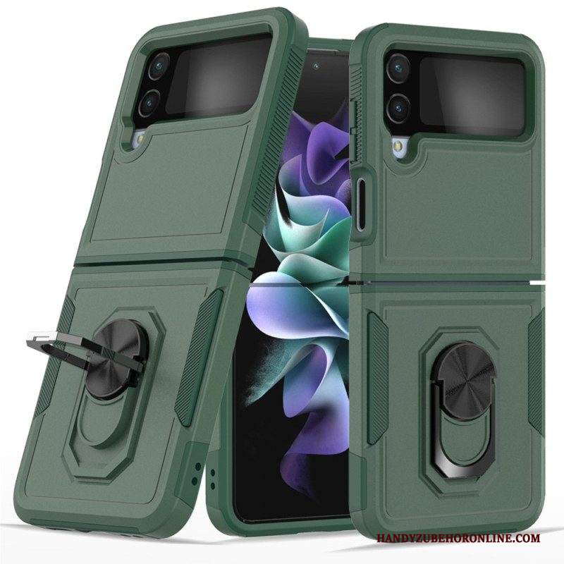 Folio Cover Samsung Galaxy Z Flip 4 Custodia in pelle Rigido Con Anello Di Supporto