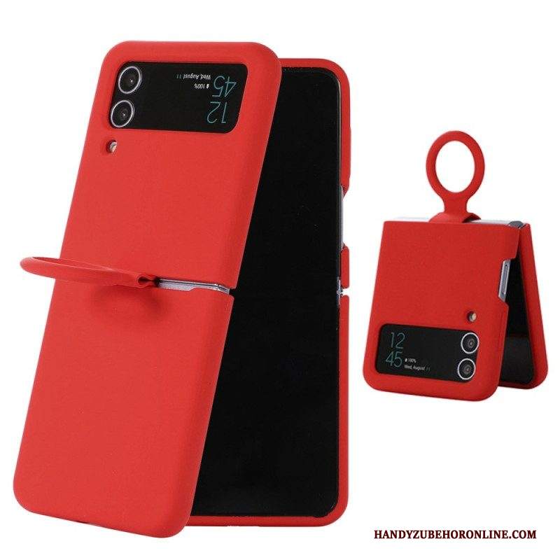 Folio Cover Samsung Galaxy Z Flip 4 Custodia in pelle Silicone Liquido Con Anello