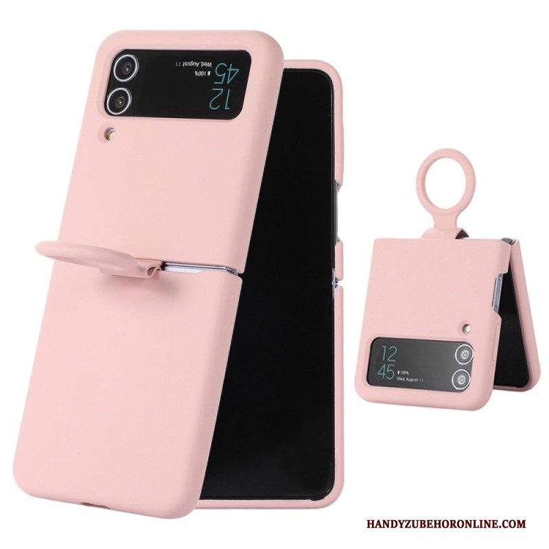 Folio Cover Samsung Galaxy Z Flip 4 Custodia in pelle Silicone Liquido Con Anello