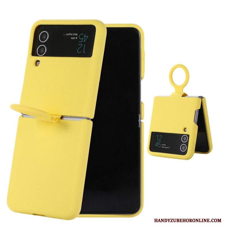 Folio Cover Samsung Galaxy Z Flip 4 Custodia in pelle Silicone Liquido Con Anello