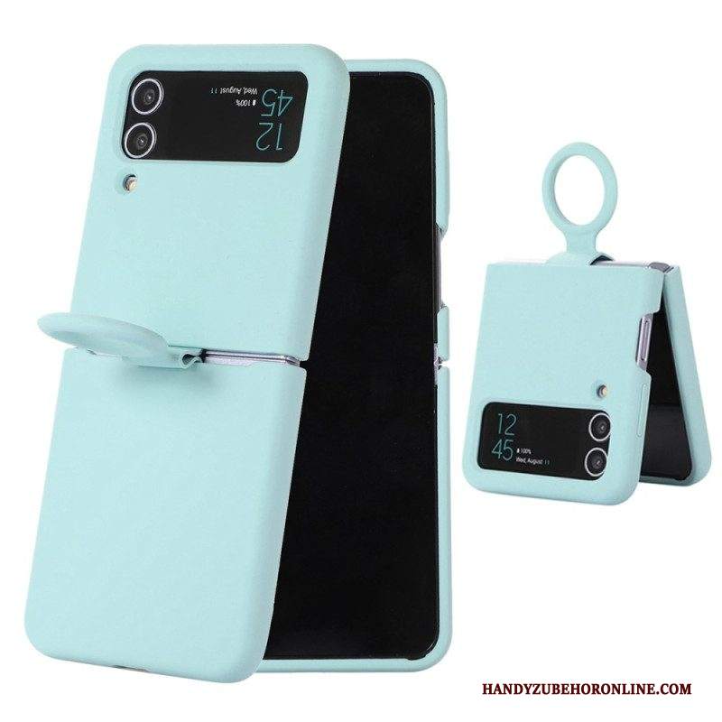 Folio Cover Samsung Galaxy Z Flip 4 Custodia in pelle Silicone Liquido Con Anello