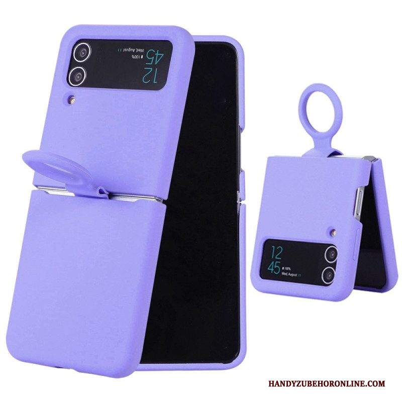 Folio Cover Samsung Galaxy Z Flip 4 Custodia in pelle Silicone Liquido Con Anello