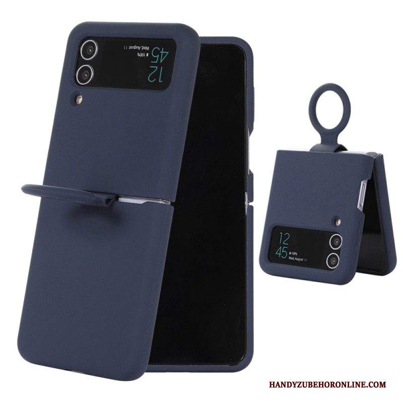 Folio Cover Samsung Galaxy Z Flip 4 Custodia in pelle Silicone Liquido Con Anello