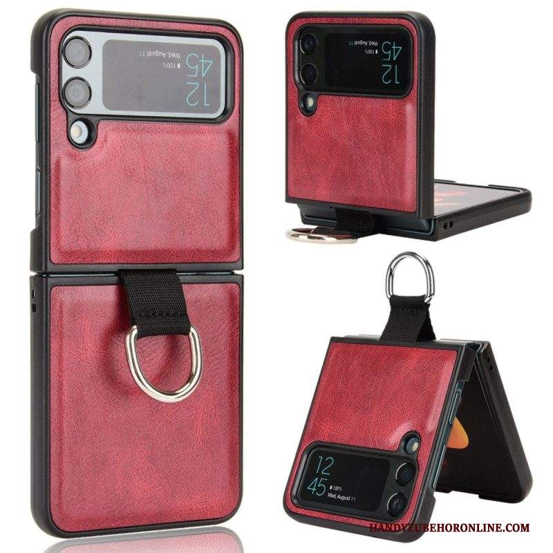 Folio Cover Samsung Galaxy Z Flip 4 Custodia in pelle Stile In Pelle Con Anello