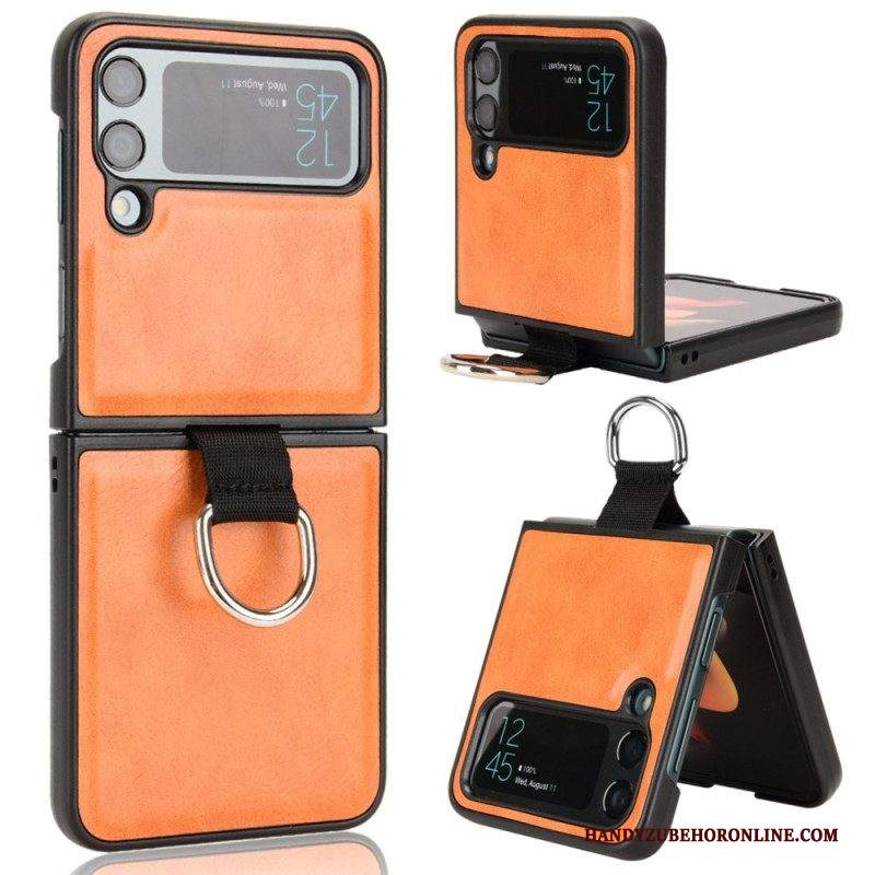 Folio Cover Samsung Galaxy Z Flip 4 Custodia in pelle Stile In Pelle Con Anello