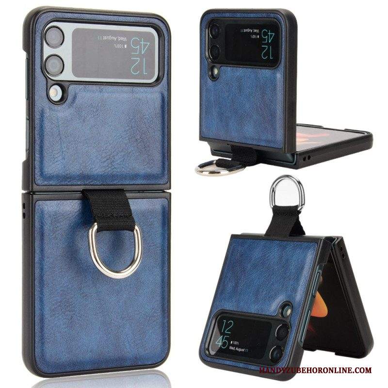 Folio Cover Samsung Galaxy Z Flip 4 Custodia in pelle Stile In Pelle Con Anello