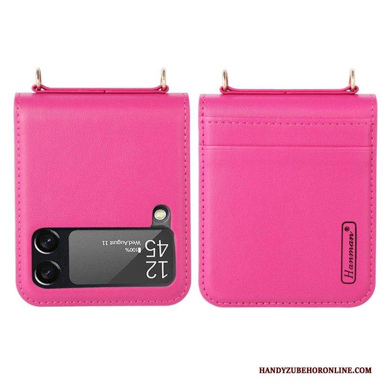 Folio Cover Samsung Galaxy Z Flip 4 Custodia in pelle Stile In Pelle Con Cinturino