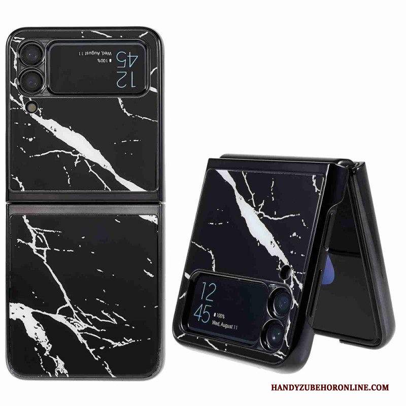 Folio Cover Samsung Galaxy Z Flip 4 Custodia in pelle Stile Marmo