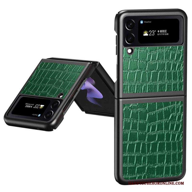 Folio Cover Samsung Galaxy Z Flip 4 Custodia in pelle Stile Pelle Di Coccodrillo