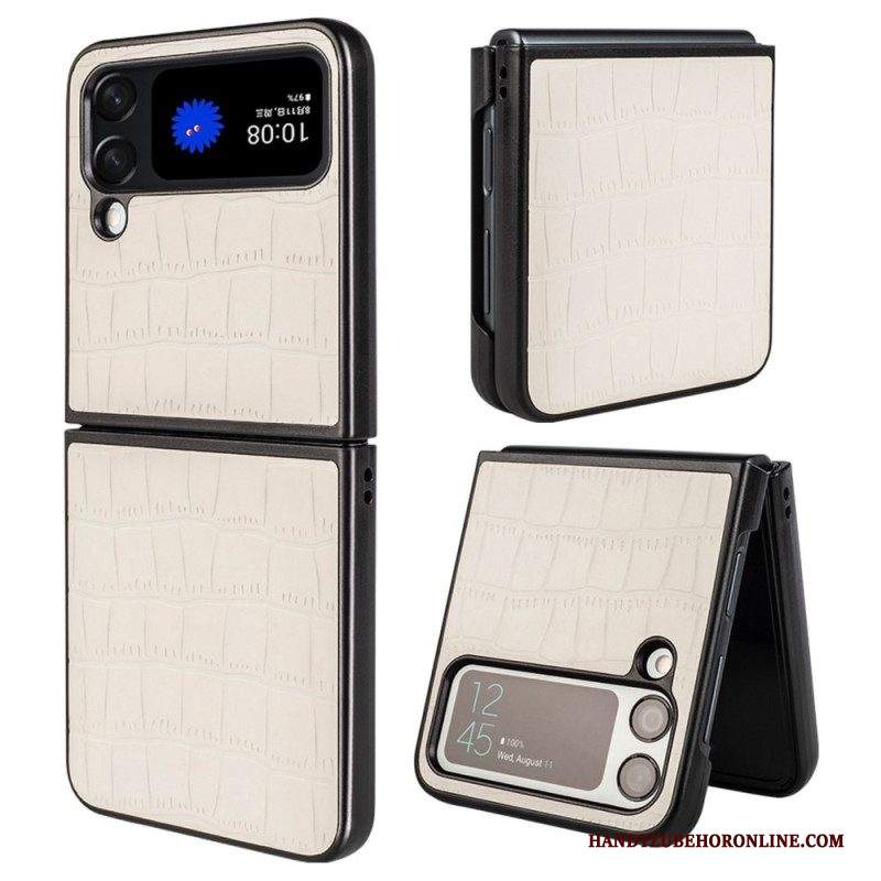 Folio Cover Samsung Galaxy Z Flip 4 Custodia in pelle Stile Pelle Di Coccodrillo