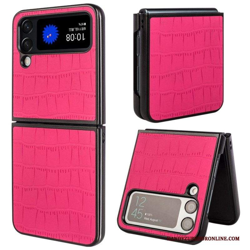 Folio Cover Samsung Galaxy Z Flip 4 Custodia in pelle Stile Pelle Di Coccodrillo