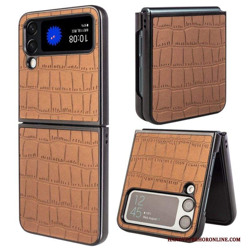 Folio Cover Samsung Galaxy Z Flip 4 Custodia in pelle Stile Pelle Di Coccodrillo