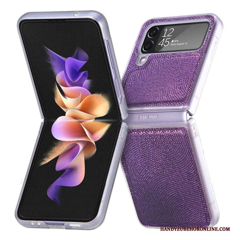 Folio Cover Samsung Galaxy Z Flip 4 Custodia in pelle Stile Serpente Su Silicone Trasparente