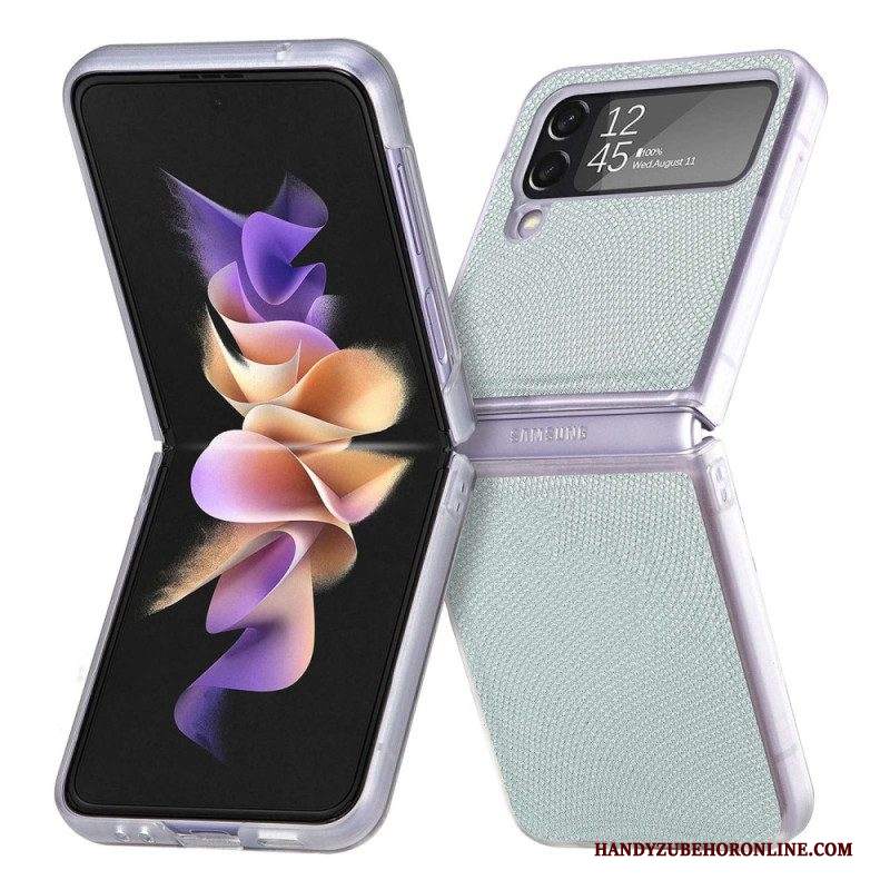 Folio Cover Samsung Galaxy Z Flip 4 Custodia in pelle Stile Serpente Su Silicone Trasparente