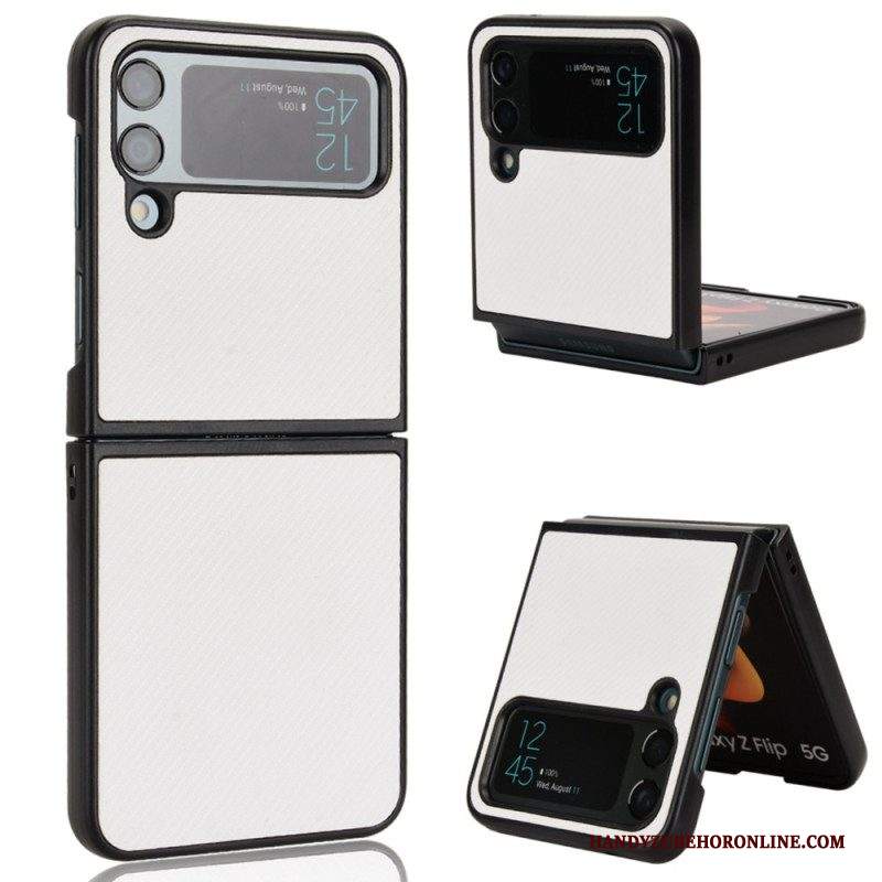 Folio Cover Samsung Galaxy Z Flip 4 Custodia in pelle Texture In Fibra Di Carbonio Effetto Pelle