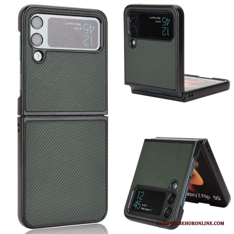 Folio Cover Samsung Galaxy Z Flip 4 Custodia in pelle Texture In Fibra Di Carbonio Effetto Pelle