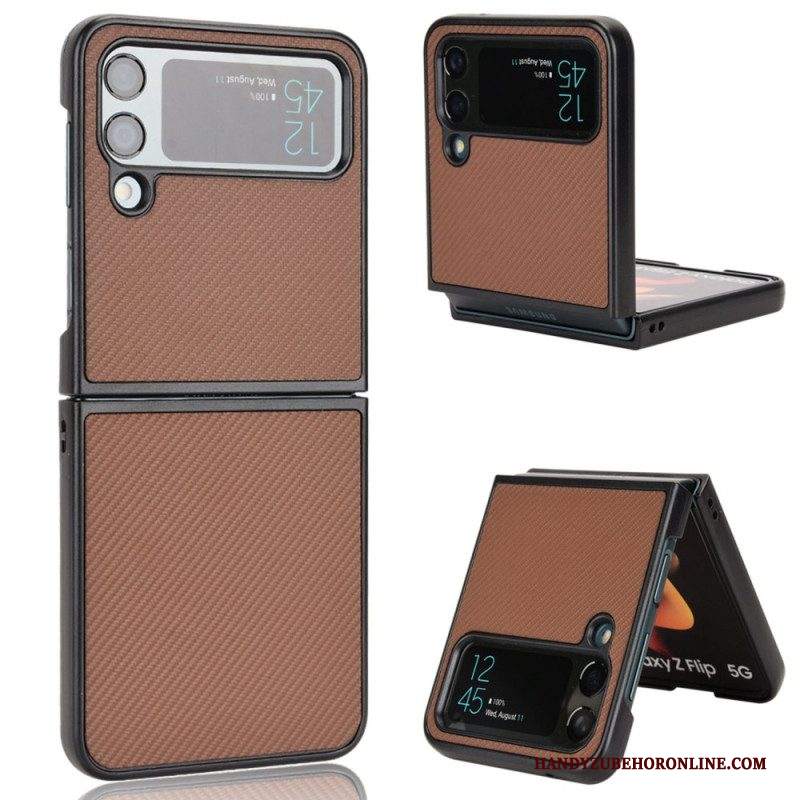 Folio Cover Samsung Galaxy Z Flip 4 Custodia in pelle Texture In Fibra Di Carbonio Effetto Pelle