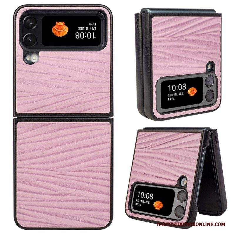 Folio Cover Samsung Galaxy Z Flip 4 Custodia in pelle Trama Ondulata In Vera Pelle