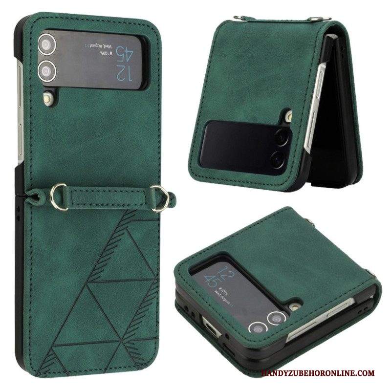 Folio Cover Samsung Galaxy Z Flip 4 Custodia in pelle Triangoli In Ecopelle