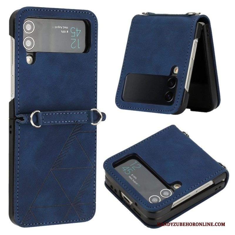 Folio Cover Samsung Galaxy Z Flip 4 Custodia in pelle Triangoli In Ecopelle