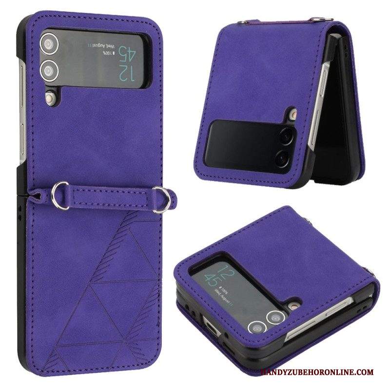 Folio Cover Samsung Galaxy Z Flip 4 Custodia in pelle Triangoli In Ecopelle