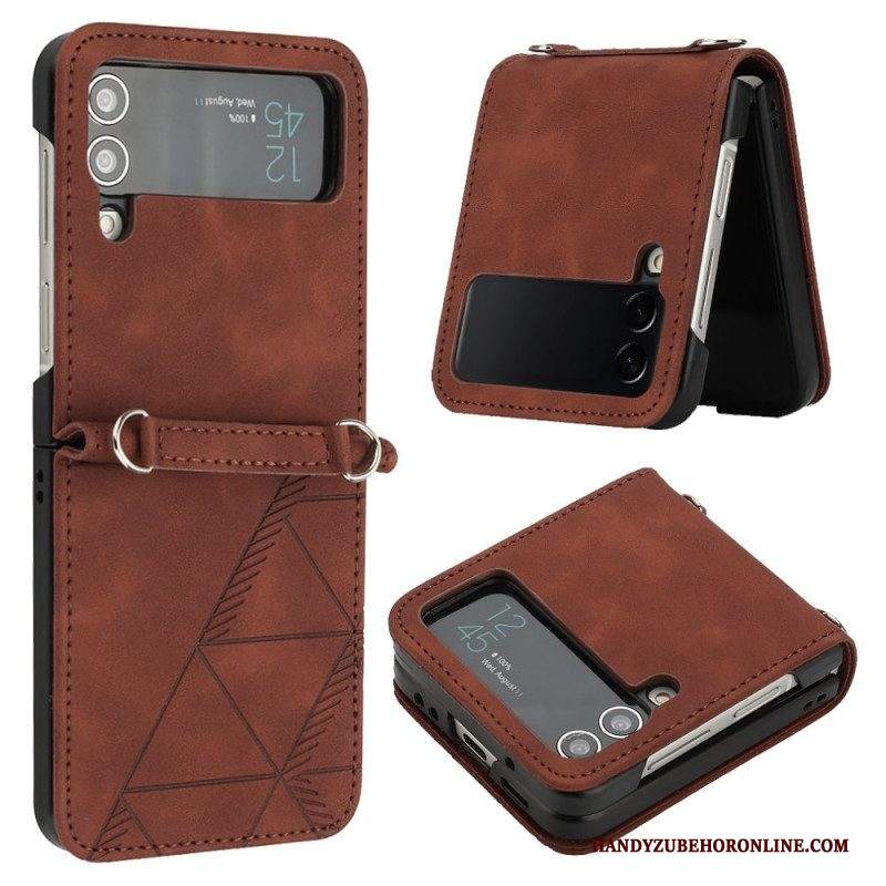 Folio Cover Samsung Galaxy Z Flip 4 Custodia in pelle Triangoli In Ecopelle