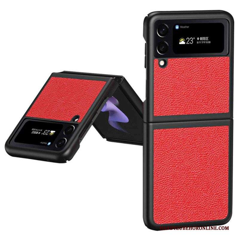 Folio Cover Samsung Galaxy Z Flip 4 Custodia in pelle Vera Pelle Color Litchi