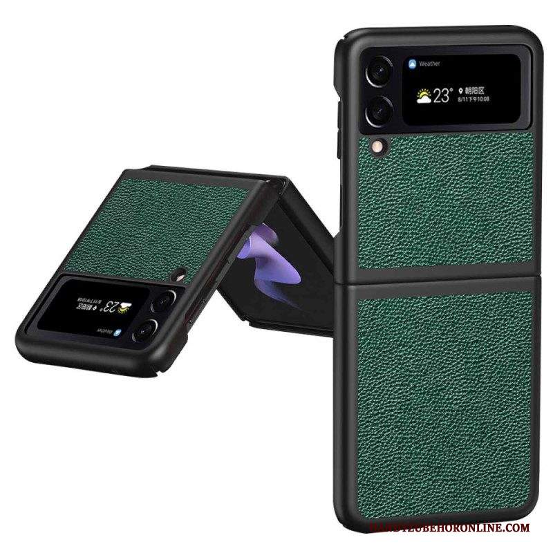 Folio Cover Samsung Galaxy Z Flip 4 Custodia in pelle Vera Pelle Color Litchi