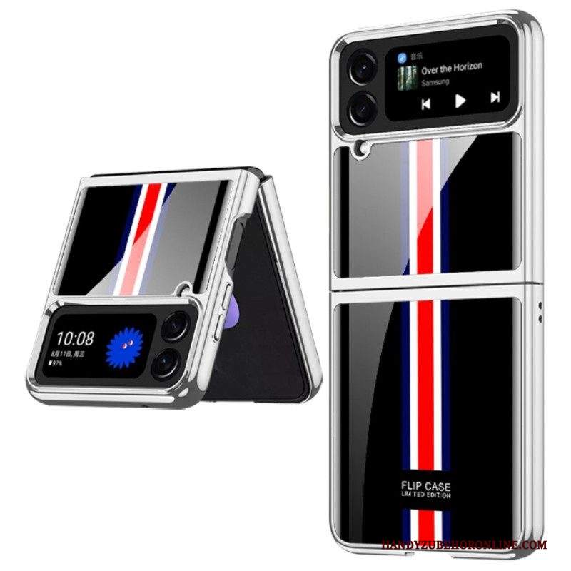 Folio Cover Samsung Galaxy Z Flip 4 Custodia in pelle Vetro Temperato Tricolore Gkk