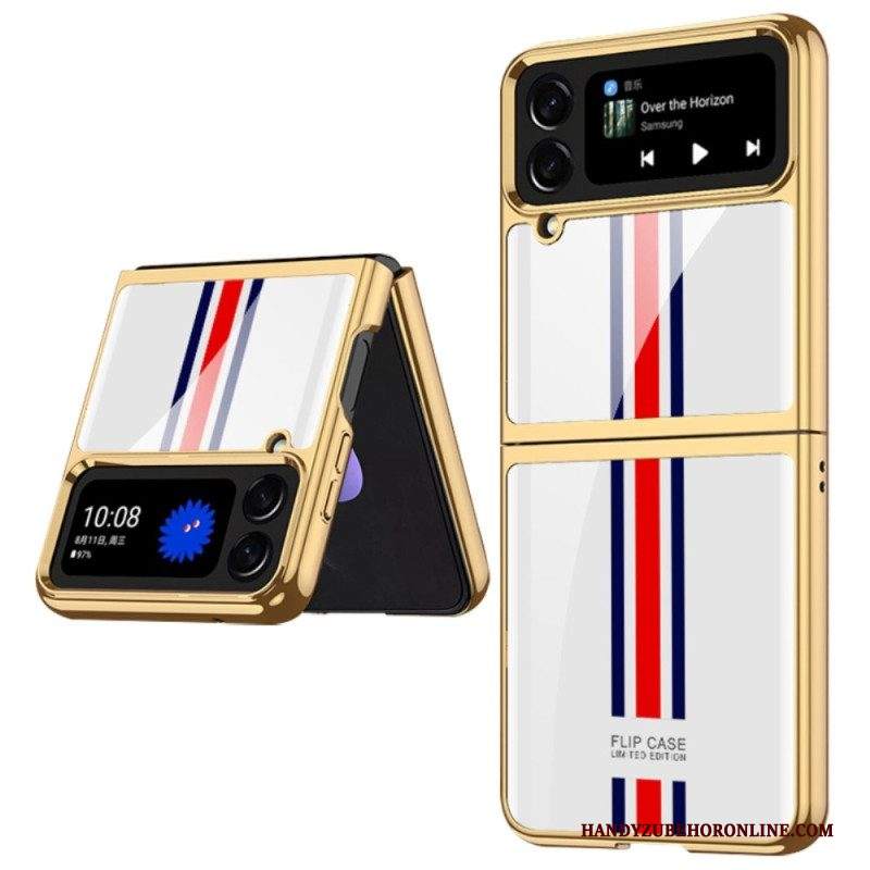 Folio Cover Samsung Galaxy Z Flip 4 Custodia in pelle Vetro Temperato Tricolore Gkk