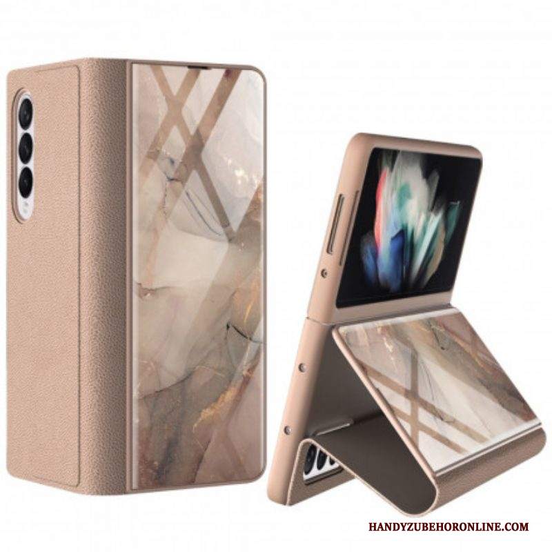 Folio Cover Samsung Galaxy Z Fold 3 5G Custodia in pelle Vetro Temperato In Marmo Gkk