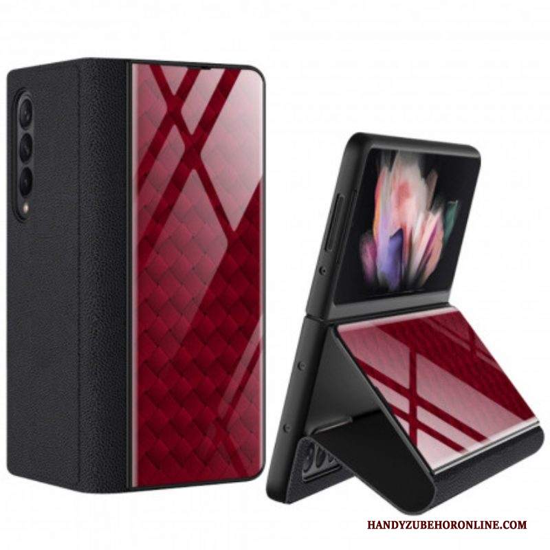 Folio Cover Samsung Galaxy Z Fold 3 5G Custodia in pelle Vetro Temperato Intrecciato Gkk