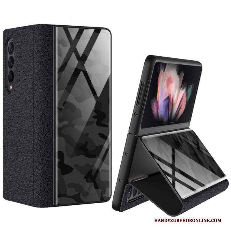 Folio Cover Samsung Galaxy Z Fold 3 5G Custodia in pelle Vetro Temperato Mimetico