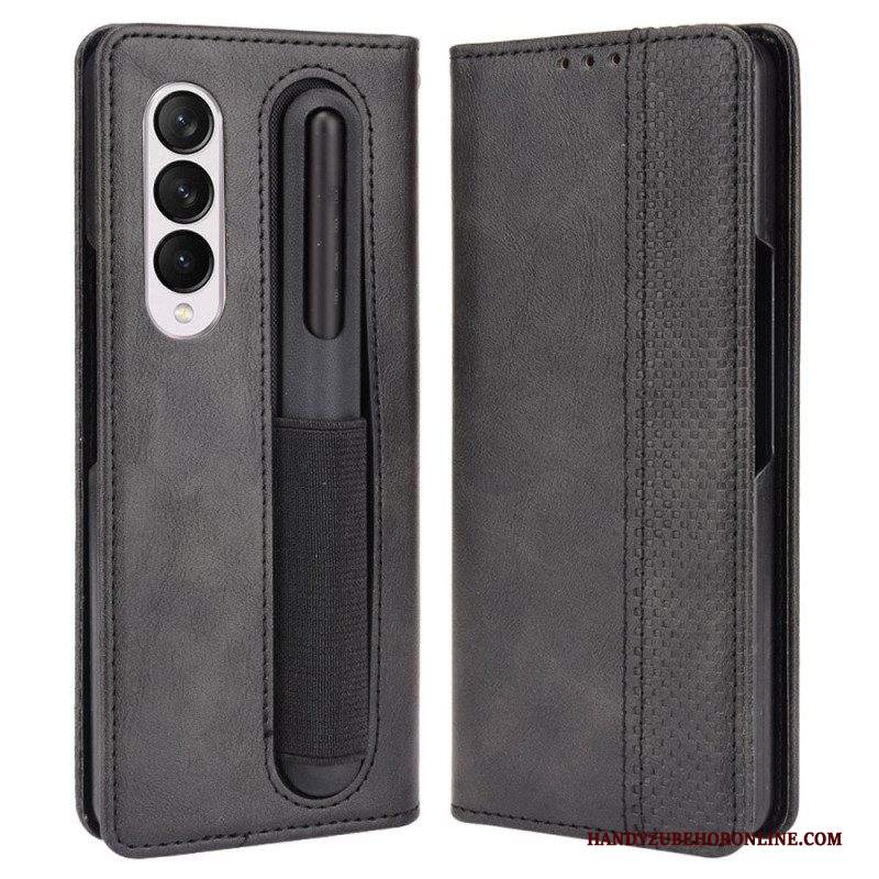 Folio Cover Samsung Galaxy Z Fold 4 Custodia in pelle Stoccaggio Penna Retrò