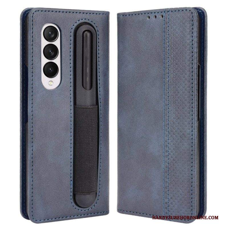 Folio Cover Samsung Galaxy Z Fold 4 Custodia in pelle Stoccaggio Penna Retrò