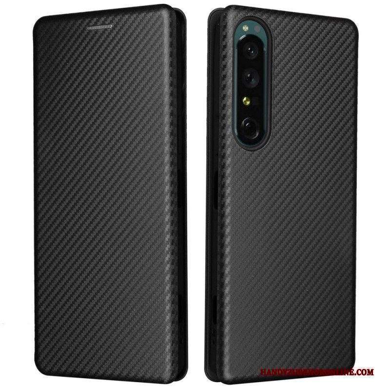 Folio Cover Sony Xperia 1 IV Custodia in pelle Struttura In Fibra Di Carbonio