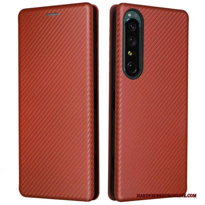 Folio Cover Sony Xperia 1 IV Custodia in pelle Struttura In Fibra Di Carbonio