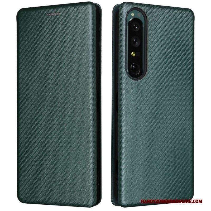 Folio Cover Sony Xperia 1 IV Custodia in pelle Struttura In Fibra Di Carbonio