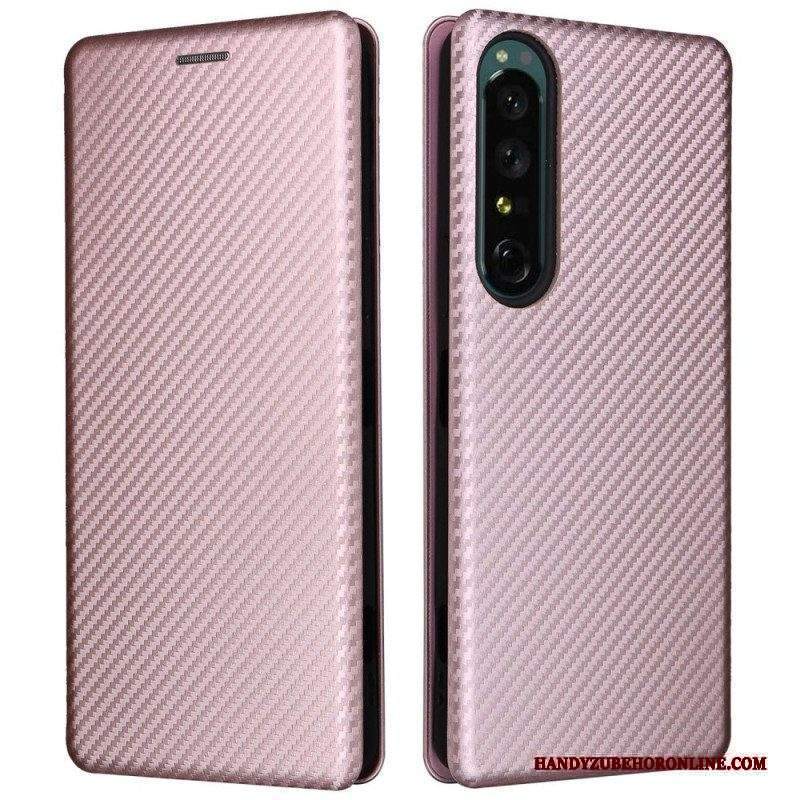 Folio Cover Sony Xperia 1 IV Custodia in pelle Struttura In Fibra Di Carbonio