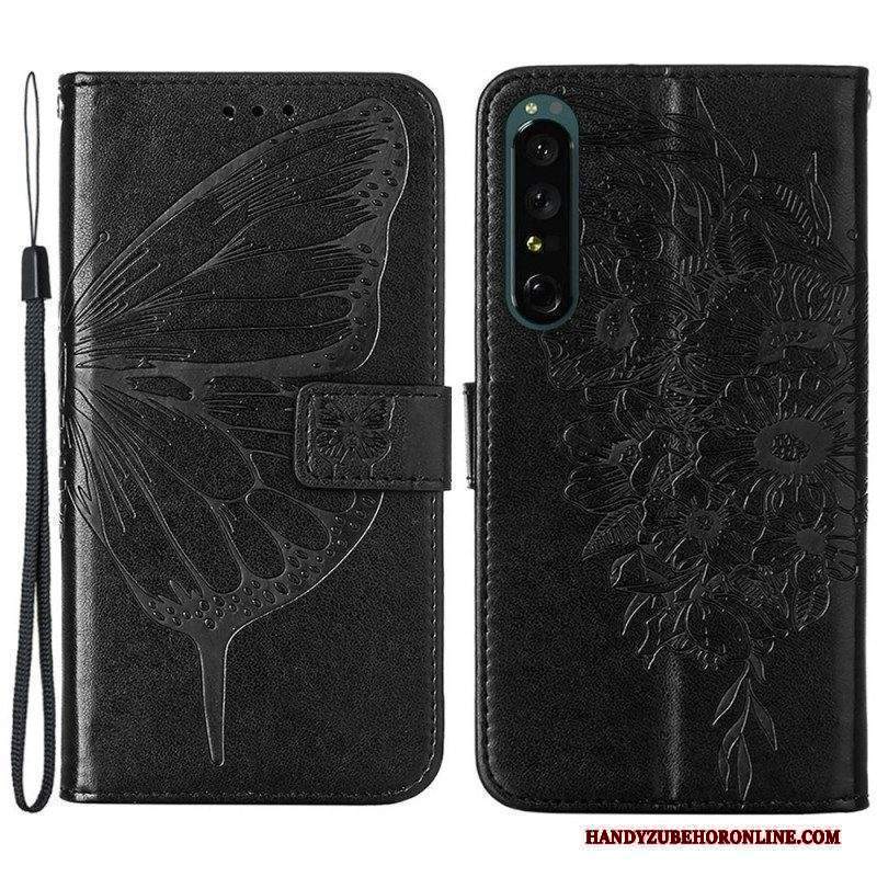 Folio Cover Sony Xperia 1 IV Farfalla Con Cordino