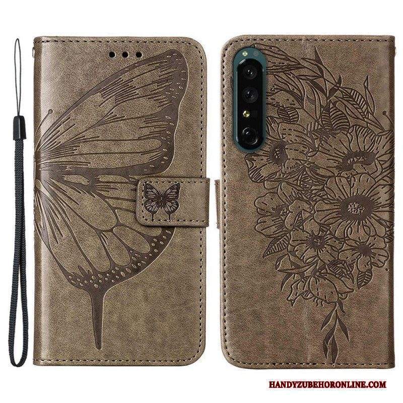 Folio Cover Sony Xperia 1 IV Farfalla Con Cordino