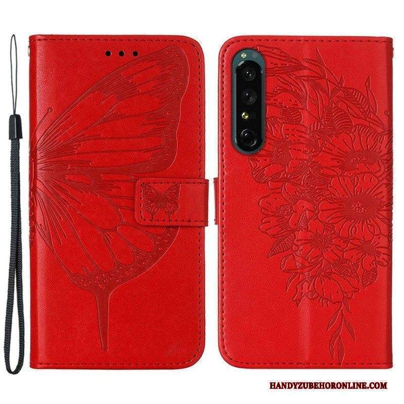 Folio Cover Sony Xperia 1 IV Farfalla Con Cordino