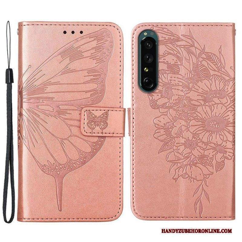 Folio Cover Sony Xperia 1 IV Farfalla Con Cordino